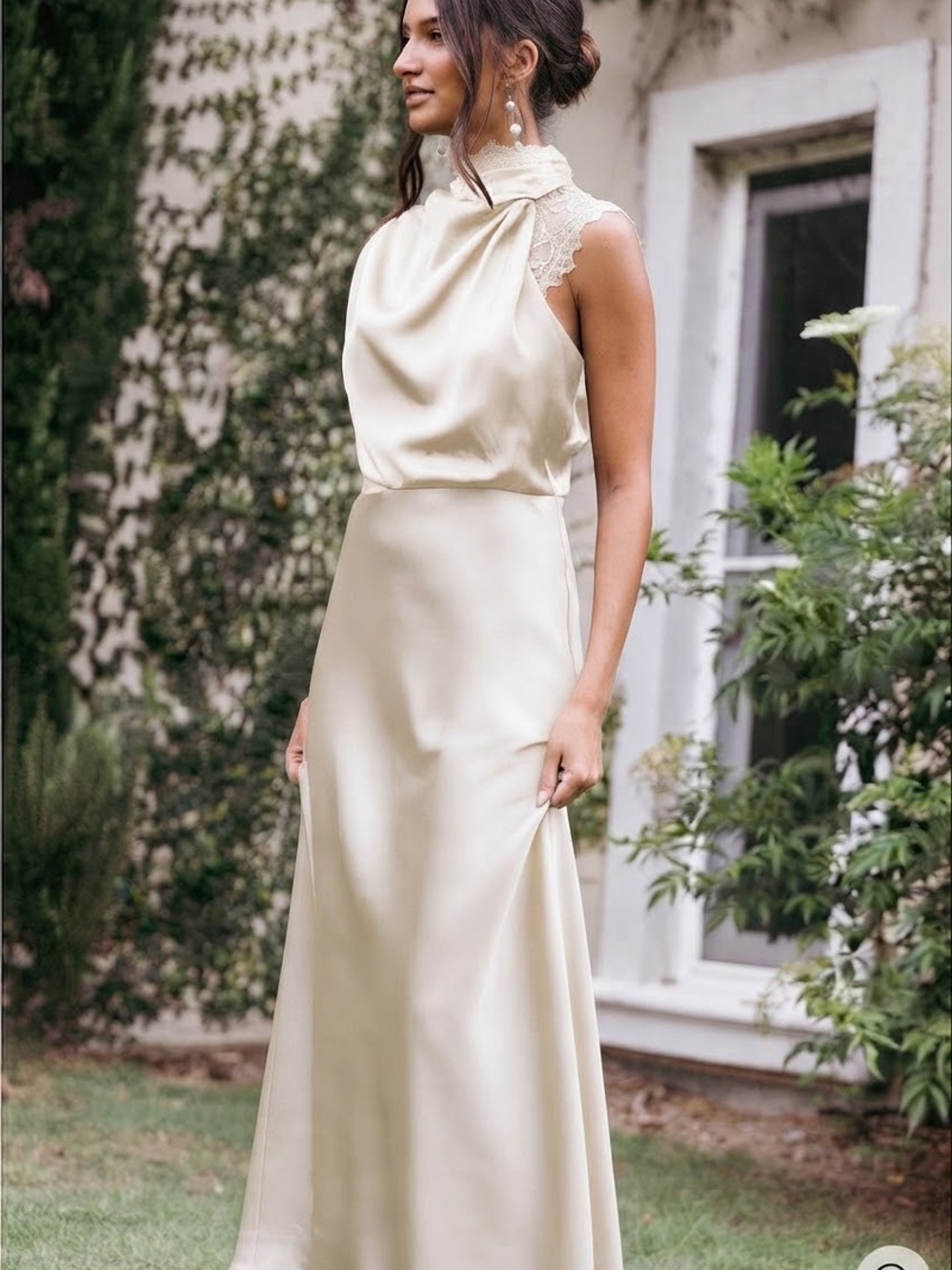 Petal & Pup Cream High-Neck Satin Maxi Dress